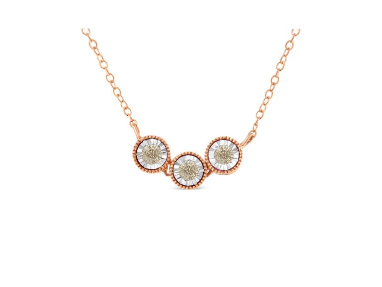 10K Rose and White Gold Plated .925 Sterling Silver 1/4 Cttw Miracle-Set Champagne Diamond Triple Circle 18" Necklace - Rose/White Gold