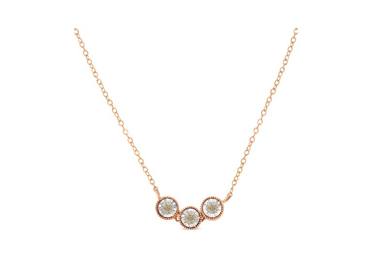 10K Rose and White Gold Plated .925 Sterling Silver 1/4 Cttw Miracle-Set Champagne Diamond Triple Circle 18" Necklace