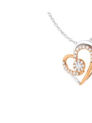 10k Rose and White Gold Plated Sterling Silver 3/8 cttw Lab-Grown Diamond Heart Pendant Necklace