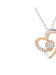 10k Rose and White Gold Plated Sterling Silver 3/8 cttw Lab-Grown Diamond Heart Pendant Necklace - White, Rose