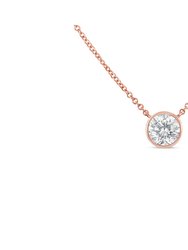 10K Rose Gold 1/2 Carat Round Brilliant-Cut Diamond Modern Bezel-Set Solitaire 16"-18" Pendant Necklace - Rose