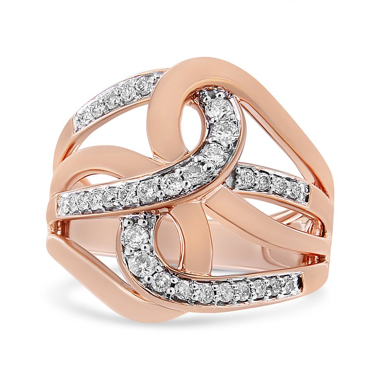 10K Rose Gold 1/2 Cttw Round-Cut Diamond Intertwined Multi-Loop Cocktail Ring - I-J Color, I1-I2 Clarity - Size 7 - Rose Gold