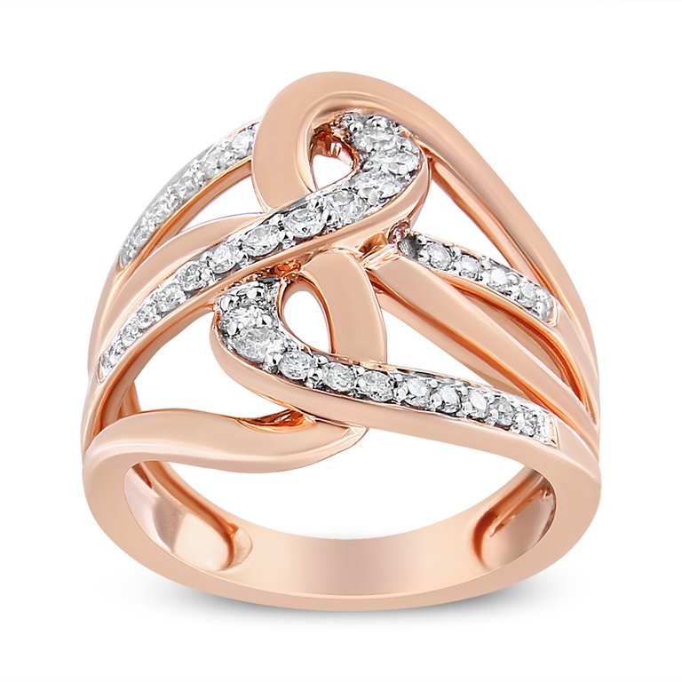 10K Rose Gold 1/2 Cttw Round-Cut Diamond Intertwined Multi-Loop Cocktail Ring - I-J Color, I1-I2 Clarity - Size 8