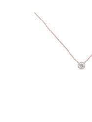 10K Rose Gold 1/5 Carat Round Brilliant-Cut Diamond Modern Bezel-Set Solitaire 16"-18" Pendant Necklace