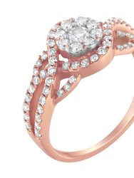 10K Rose Gold 3/4 Cttw Diamond Floral Cluster Head And Twisted Shank Cocktail Ring - H-I Color, SI1-SI2 Clarity - Size 6 - Rose Gold