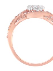 10K Rose Gold 3/4 Cttw Diamond Floral Cluster Head And Twisted Shank Cocktail Ring - H-I Color, SI1-SI2 Clarity - Size 7