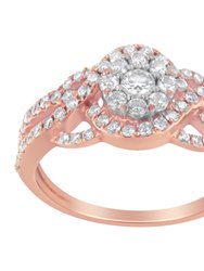 10K Rose Gold 3/4 Cttw Diamond Floral Cluster Head And Twisted Shank Cocktail Ring - H-I Color, SI1-SI2 Clarity - Size 8