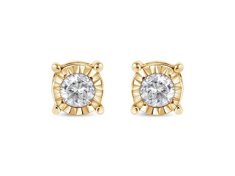 10K Rose Gold Over .925 Sterling Silver 1/5 Cttw Round Near Colorless Diamond Miracle-Set Stud Earrings - Yellow Gold Plated Silver