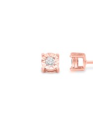 10K Rose Gold Over .925 Sterling Silver 1/5 Cttw Round Near Colorless Diamond Miracle-Set Stud Earrings