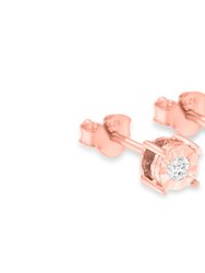 10K Rose Gold Over .925 Sterling Silver 1/5 Cttw Round Near Colorless Diamond Miracle-Set Stud Earrings