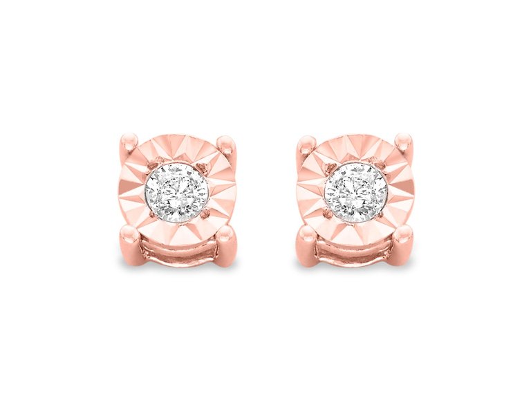 10K Rose Gold Over .925 Sterling Silver 1/5 Cttw Round Near Colorless Diamond Miracle-Set Stud Earrings - Rose Gold Plated Silver