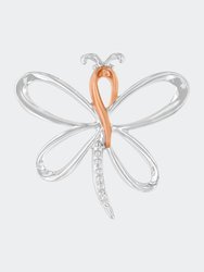 10k Rose Gold Over .925 Sterling Silver Diamond-Accented Dragonfly 18" Pendant Necklace - White/Rose