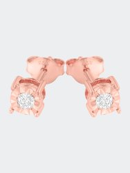 10K Rose Gold Plated .925 Sterling Silver 1/10 Cttw Round Brilliant-Cut Diamond Miracle-Set Stud Earrings