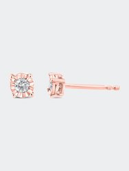 10K Rose Gold Plated .925 Sterling Silver 1/10 Cttw Round Brilliant-Cut Diamond Miracle-Set Stud Earrings