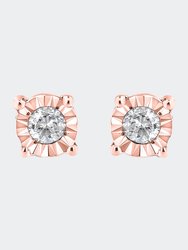 10K Rose Gold Plated .925 Sterling Silver 1/10 Cttw Round Brilliant-Cut Diamond Miracle-Set Stud Earrings - Rose