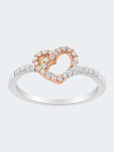 Haus of Brilliance 10K Rose Gold Plated .925 Sterling Silver 1/5 Cttw Diamond Two Tone Open Heart Promise or Fashion Ring product