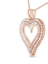 10K Rose Gold Plated .925 Sterling Silver 2.00 Cttw Diamond Heart 18" Pendant Necklace