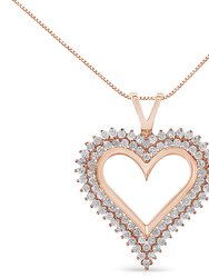 10K Rose Gold Plated .925 Sterling Silver 2.00 Cttw Diamond Heart 18" Pendant Necklace - Rose Gold