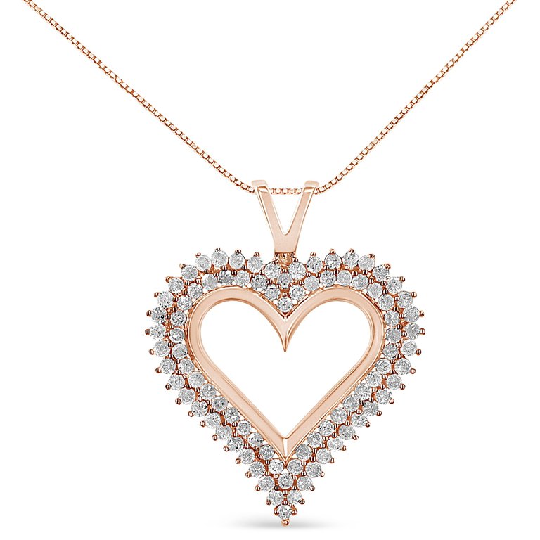 10K Rose Gold Plated .925 Sterling Silver 2.00 Cttw Diamond Heart 18" Pendant Necklace - Rose Gold