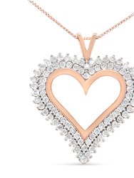 10K Rose Gold Plated .925 Sterling Silver 3.00 Cttw Diamond Heart 18" Pendant Necklace - Rose Gold