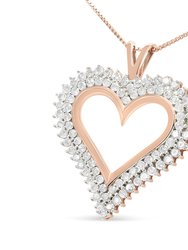 10K Rose Gold Plated .925 Sterling Silver 3.00 Cttw Diamond Heart 18" Pendant Necklace