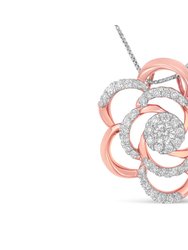 10K Rose Gold Plated Flower Accent Pendant Necklace with 1/2 cttw Round Cut Diamond - Rose Gold