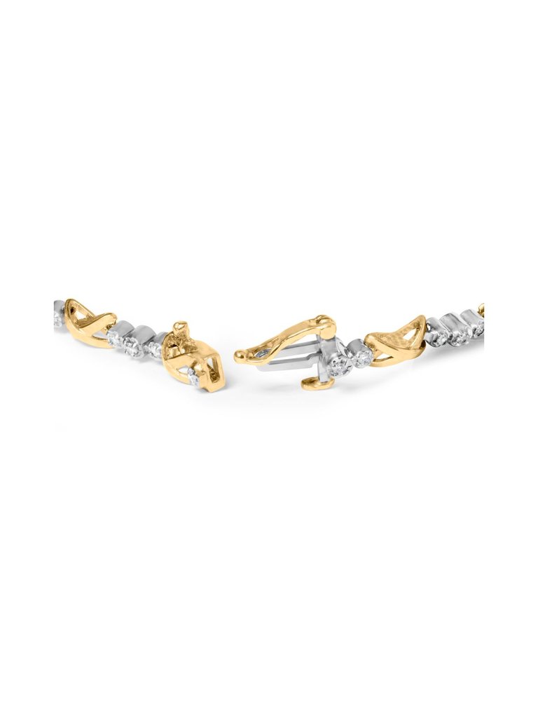 10K Two-Tone Gold 1/2 Cttw Diamond Alternating 3 Stone And X-Link 7" Bracelet