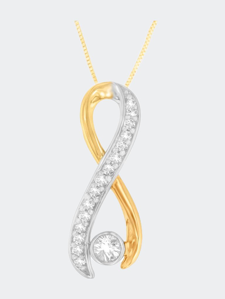 10K Two-Tone Gold 1/5 Cttw Diamond Radiant Ribbon Pendant Necklace