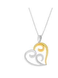 10K Two-Tone Yellow Gold over .925 Sterling Silver Two Toned Open Heart with Swirls 18" Box Chain Pendant Necklace