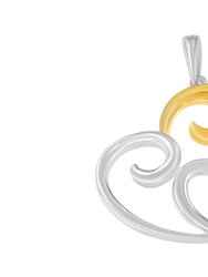 10K Two-Tone Yellow Gold over .925 Sterling Silver Two Toned Open Heart with Swirls 18" Box Chain Pendant Necklace