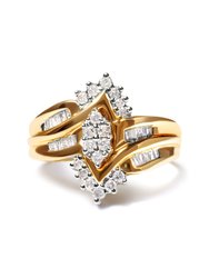 10K Two-Toned 1/2 Cttw Round And Baguette-Cut Composite Pear Head Diamond Ring - Ring Size 7 - Gold