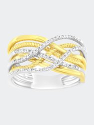 10K Two-Toned Diamond Bypass Ring - White/Yellow Gold