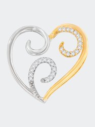 10K Two-Toned Gold 1/10 Cttw Round Cut Diamond Swirl Heart Accent Pendant Necklace - Two-Toned