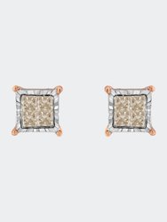 10K Two-Toned Princess-Cut Composite Diamond Stud Earrings