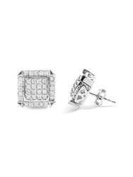 10K White Gold 1 1/10 Cttw Princess Diamond Composite And Halo Stud Earrings