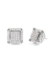 10K White Gold 1 1/10 Cttw Princess Diamond Composite And Halo Stud Earrings