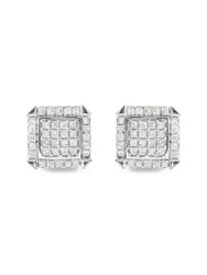 10K White Gold 1 1/10 Cttw Princess Diamond Composite And Halo Stud Earrings - Gold