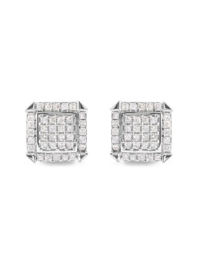 Haus of Brilliance 10K White Gold 1 1/10 Cttw Princess Diamond Composite And Halo Stud Earrings product