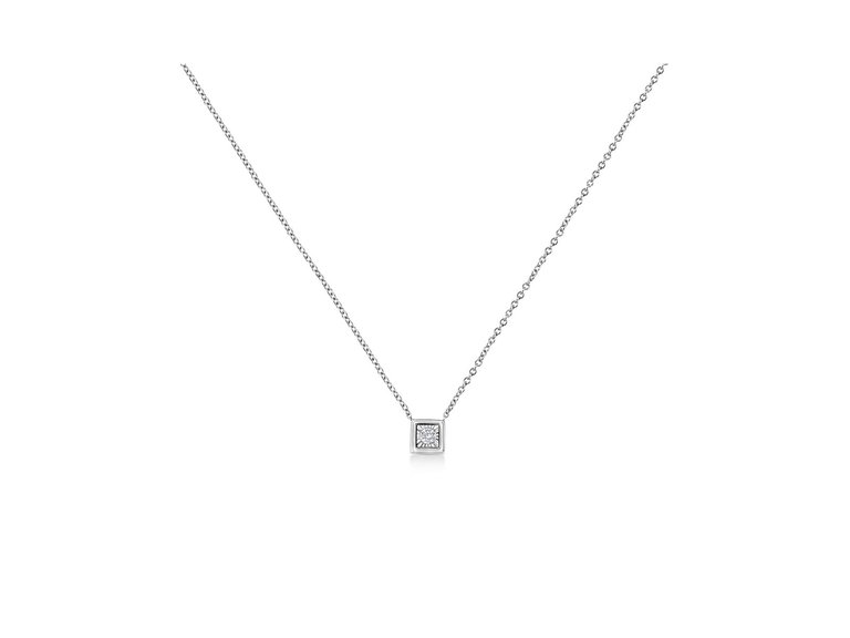 10K White Gold 1/10 Cttw Miracle Set Round-Cut Diamond Square Shape 18" Pendant Necklace