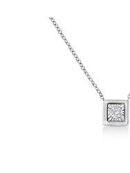 10K White Gold 1/10 Cttw Miracle Set Round-Cut Diamond Square Shape 18" Pendant Necklace - White