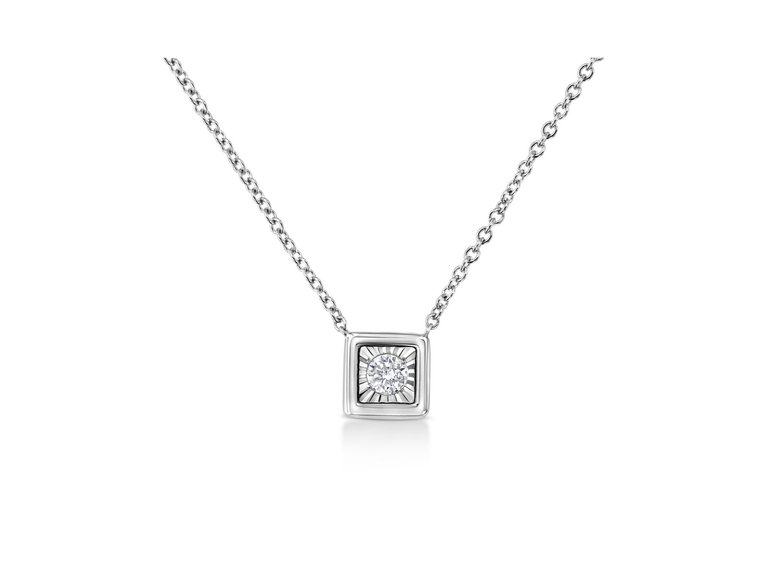 10K White Gold 1/10 Cttw Miracle Set Round-Cut Diamond Square Shape 18" Pendant Necklace - White