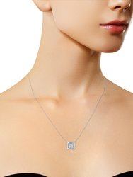 10K White Gold 1/10 Cttw Miracle Set Round-Cut Diamond Square Shape 18" Pendant Necklace