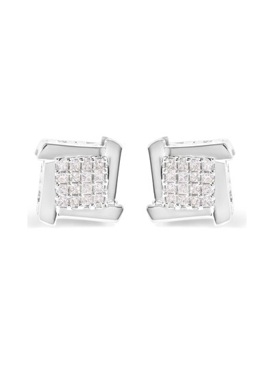 Haus of Brilliance 10K White Gold 1/2 Cttw Composite Princess Diamond Square And Swirl Stud Earrings product