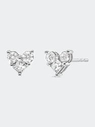 10K White Gold 1/2 Cttw Diamond 3 Stone Trio Heart Stud Earring - White