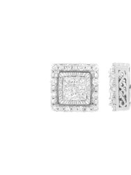 10K White Gold 1/2 cttw Invisible Set Princess-Cut Diamond Square Stud Earring