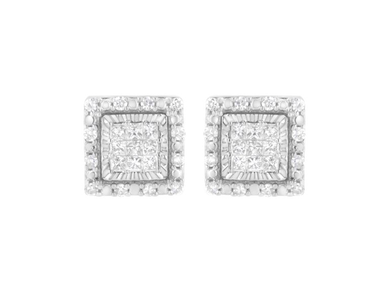 10K White Gold 1/2 cttw Invisible Set Princess-Cut Diamond Square Stud Earring - White