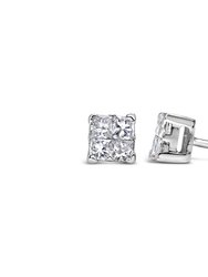 10K White Gold 1/2 cttw Princess-cut Diamond 4 Stone Composite Quad Stud Earring