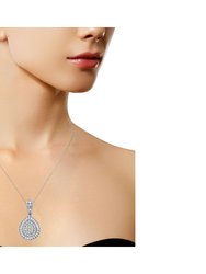10K White Gold 1/2 Cttw Round and Bagutte-Cut Diamond Teardrop 18" Pendant Necklace