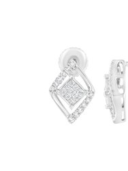 10K White Gold 1/3 Cttw Princess Cut Diamond Double Triangle Composite Stud Earrings