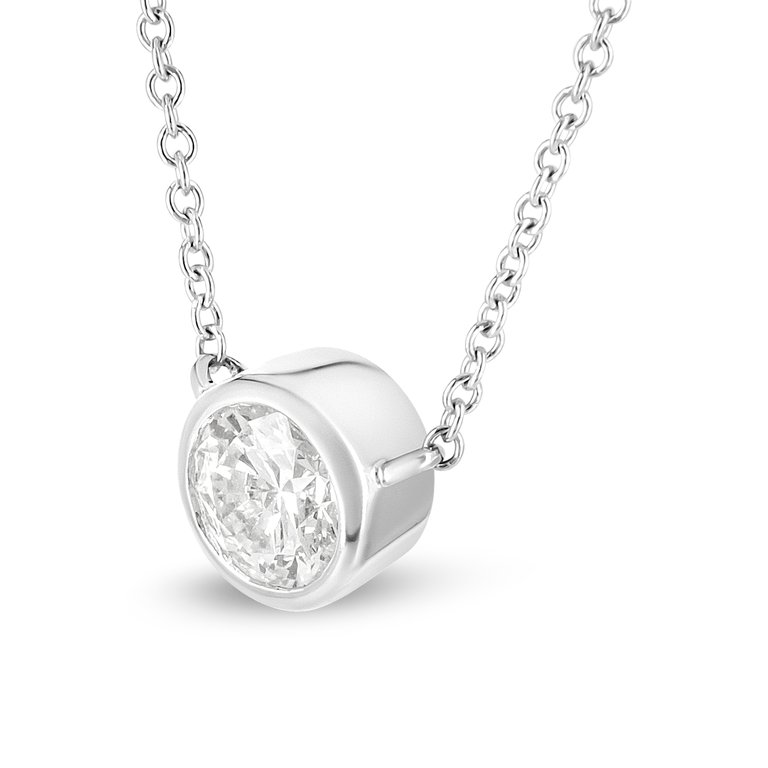 10K White Gold 1/3 Cttw Round Bezel-Set Diamond Solitaire Pendant Necklace